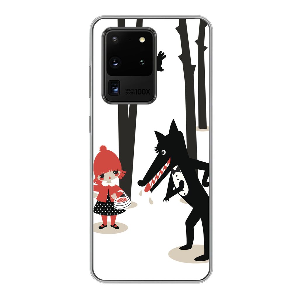 MuchoWow Handyhülle Schutzhülle Hülle für Samsung Galaxy S20 Ultra Rotkäppchen - Wolf - Wald Silikon Softcase Handy Hülle - Karteninhaber