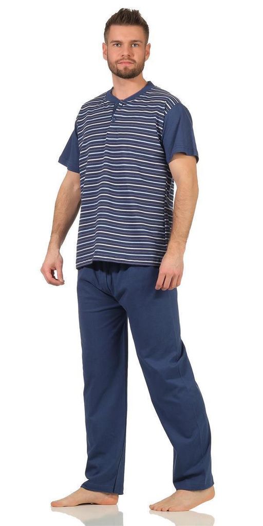 drei Farben Herren Shorty Schlafanzug Pyjama Nachtwäsche 100 % Baumwolle