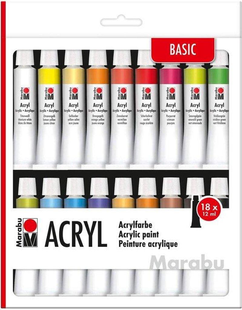 Acrylfarben-Set 18 Farben 12ml Tube schnelltrocknend