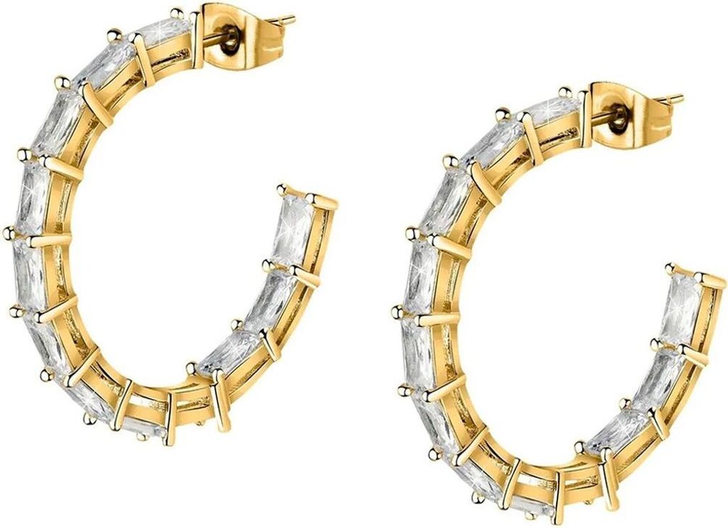 Glittering gold-plated baguette rings earrings SAVP04