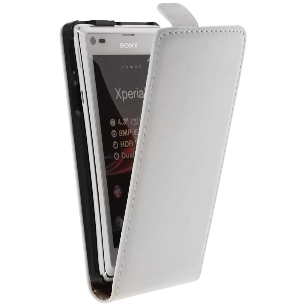 PhoneNatic Kunst-Lederhülle kompatibel mit Sony Xperia L - Flip-Case weiß + 2 Schutzfolien