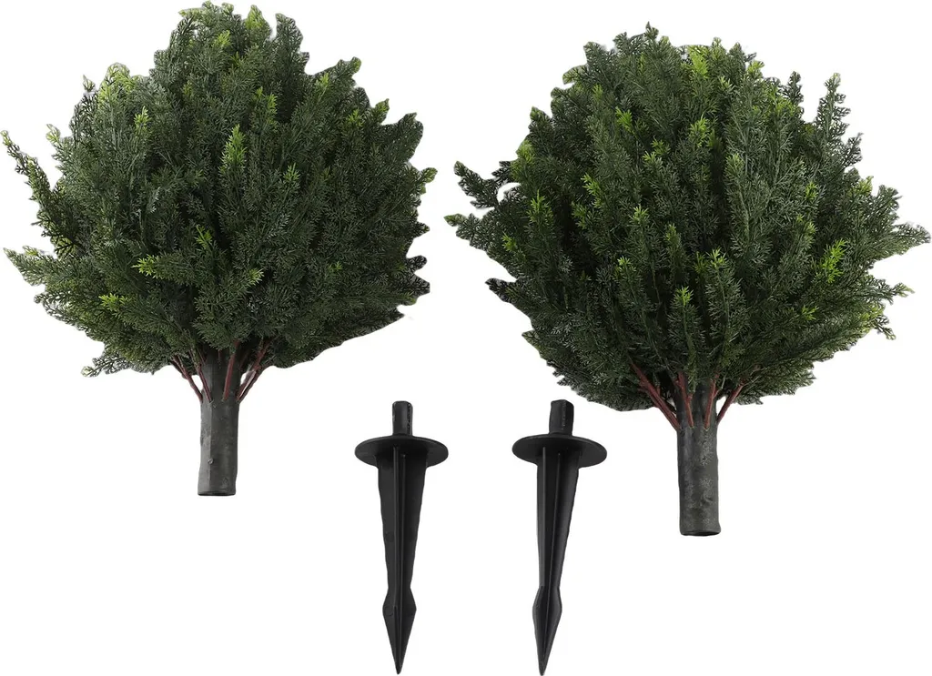 Lot de 2 topiaires cyprès artificiels de 60 cm avec piquet de fixation