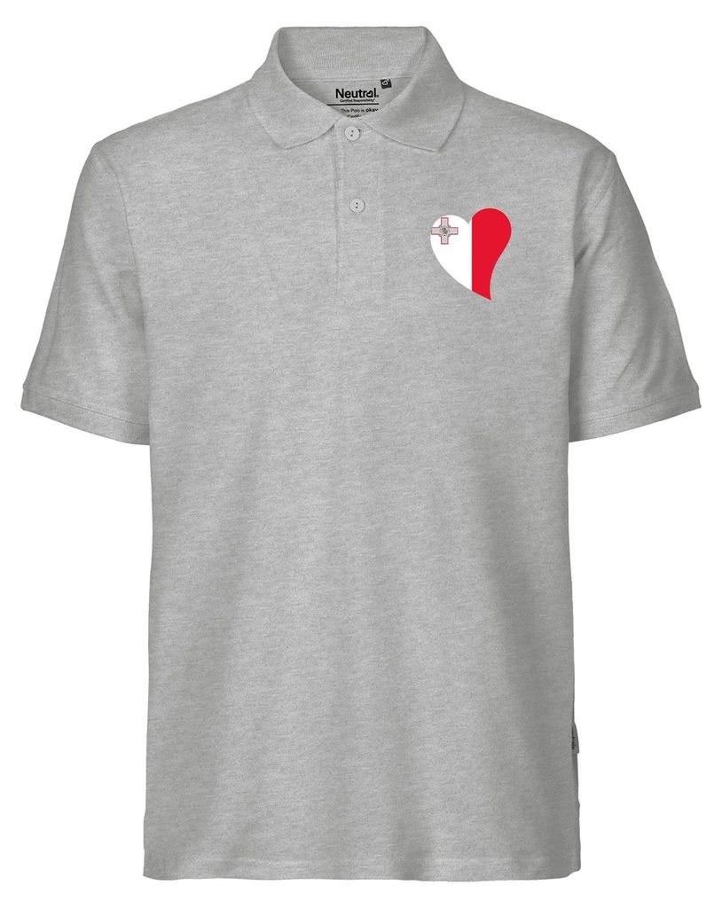 Huuraa Herren Polo Shirt Malta Flagge Herz XL Sport Grey Bio Baumwolle Fairtrade Poloshirt Geschenkidee