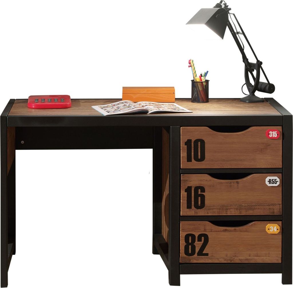 Schreibtisch Kameko 130x60x75 MDF+Massivholz Schwarz/Cognac