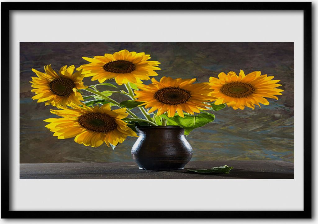 Bild 70x50 MDF-Rahmen Wandkunst Sunflower Vase Pflanze