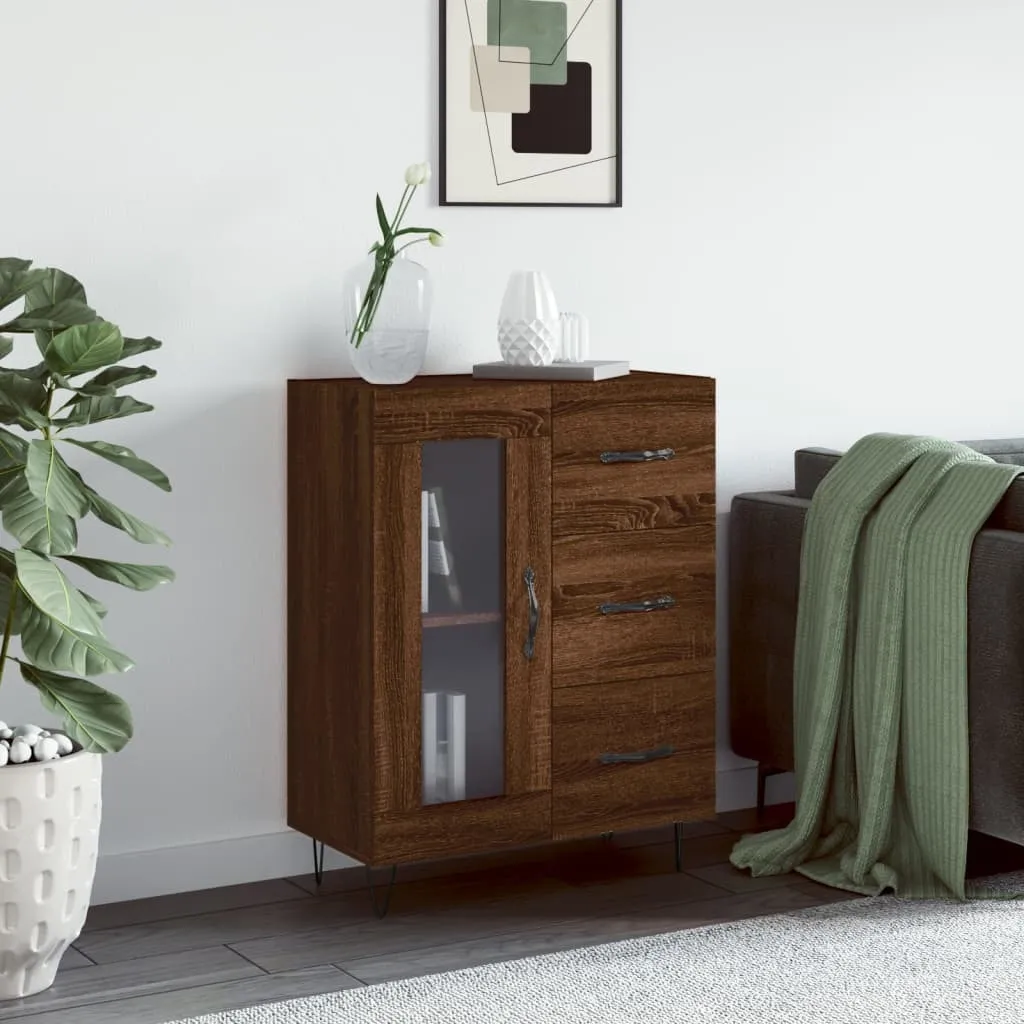 Sideboard vitrine pour salon et bureau coloris chêne brun 69,5x34x90 cm