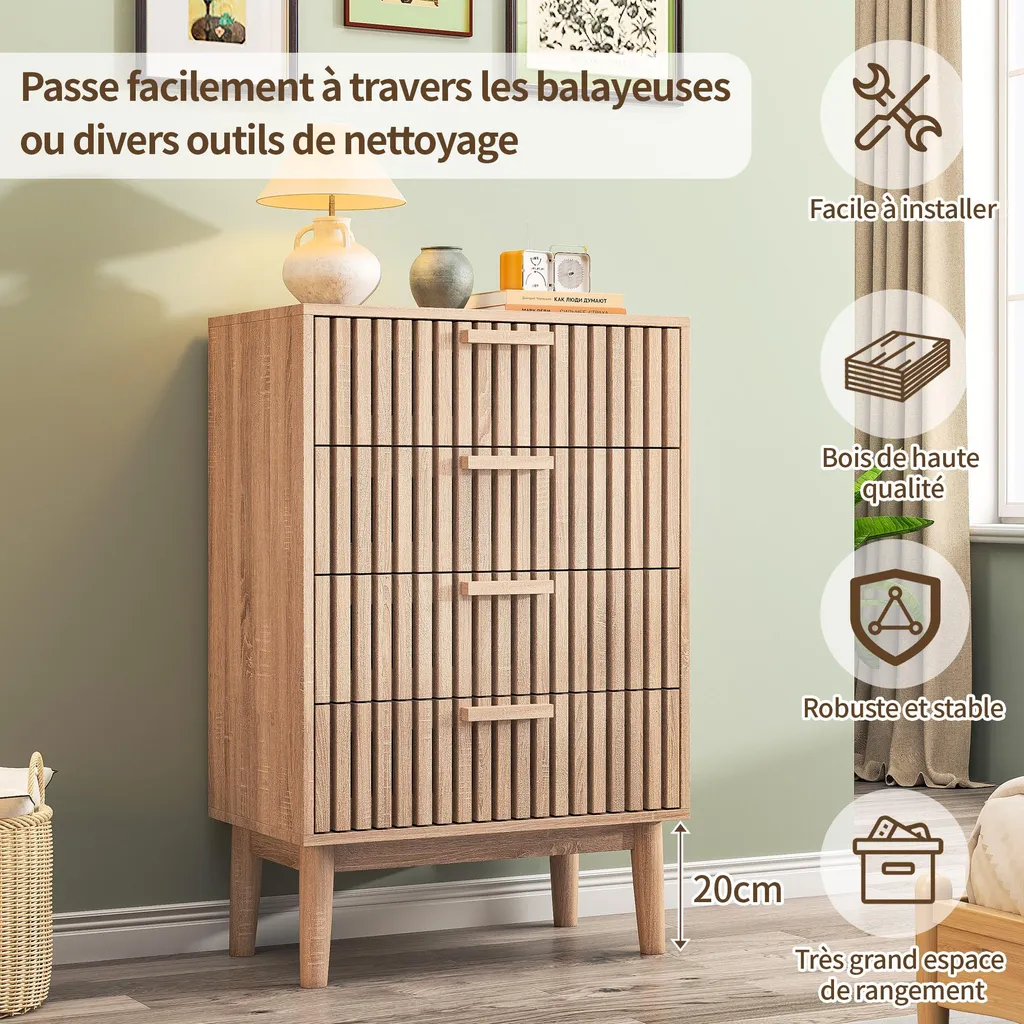 Tribesigns Cassettiera con 5 cassetti, cassettiera stretta in legno per camera da letto, cassettiera alta e stretta, organizer per piccoli spazi, bagno, armadio, rovere
