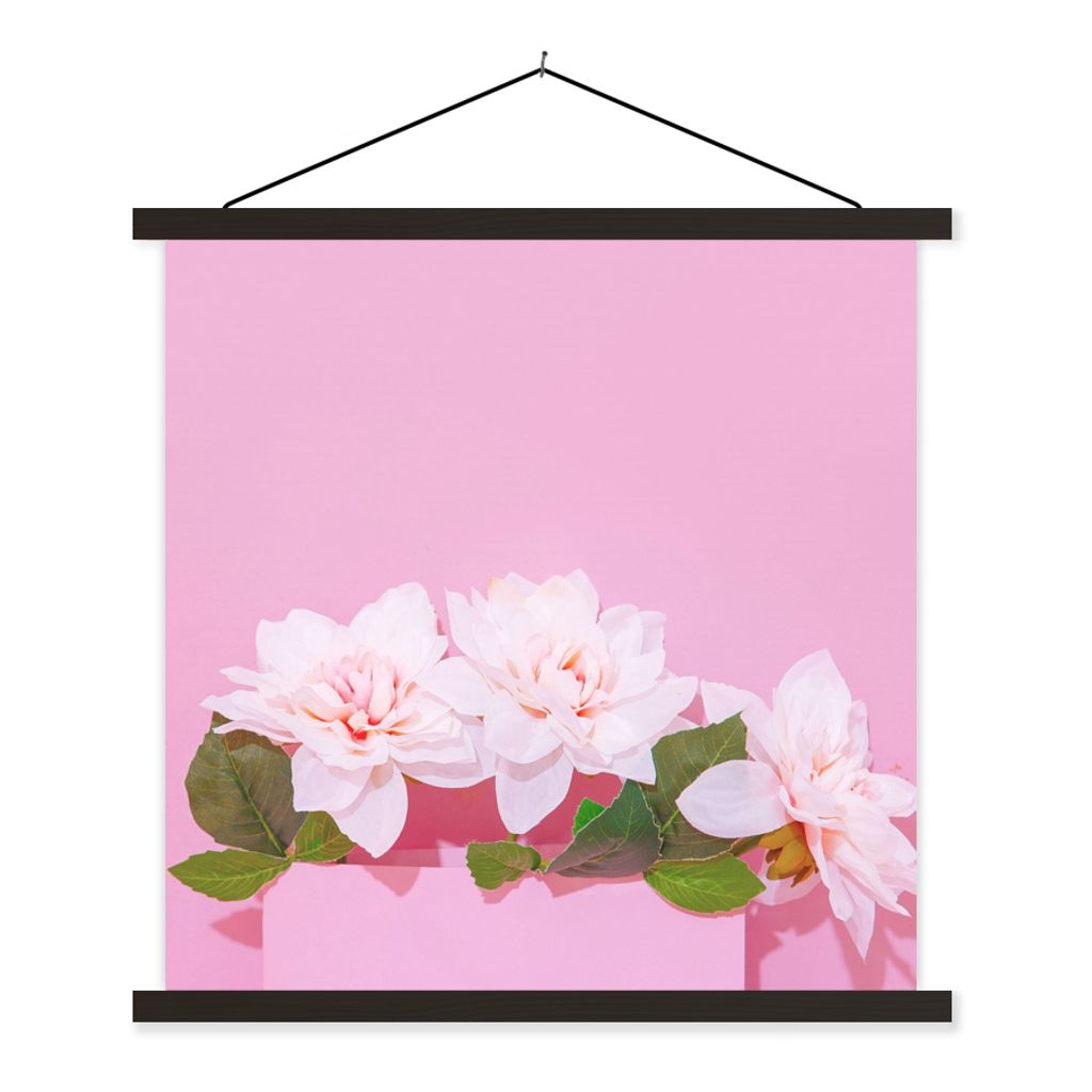 MuchoWow Textilposter Blüte - Sommer - Rosa 90x90 cm mit schwarzem Rahmen - Magnetisches