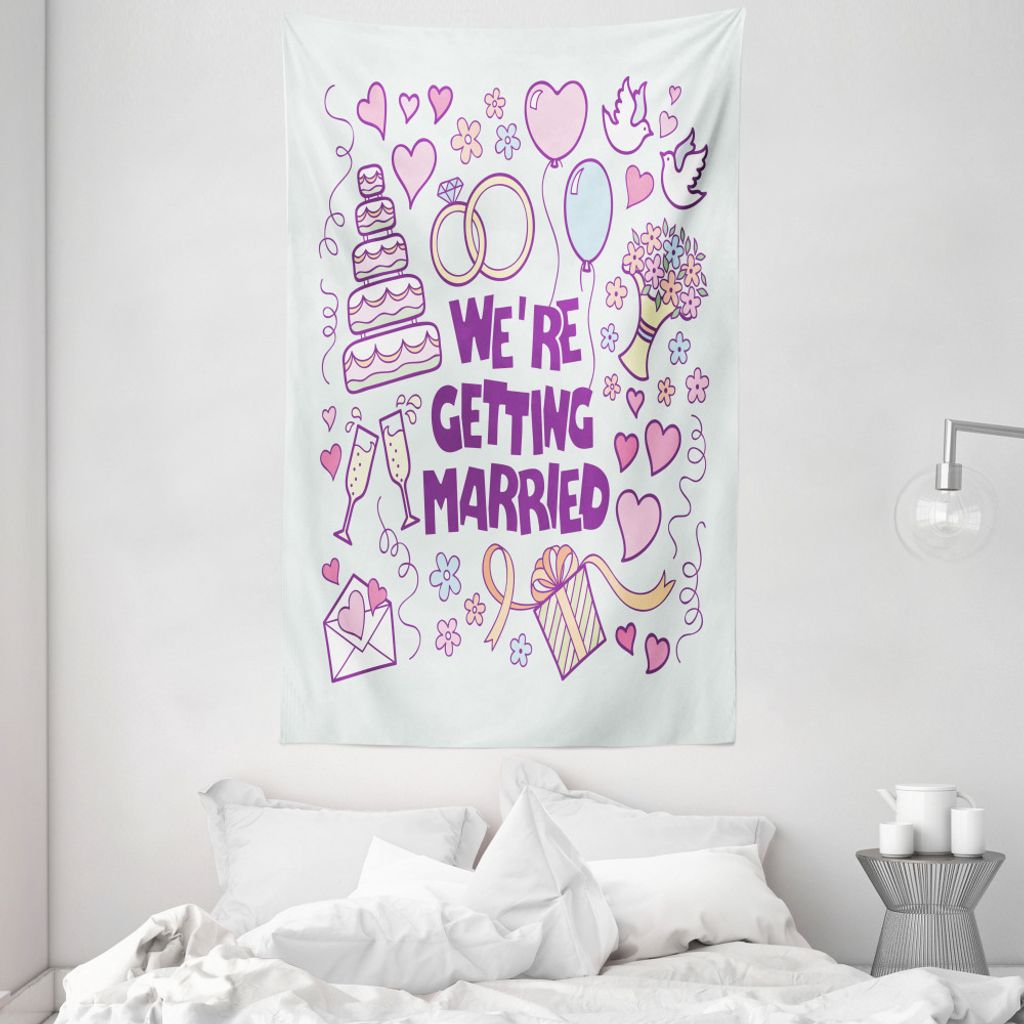 ABAKUHAUS Hochzeit Wandteppich und Tagesdecke, Glückliche Zusammensetzung Tauben aus Weiches Mikrofaser Stoff Waschbar ohne Verblassen Digitaldruc...