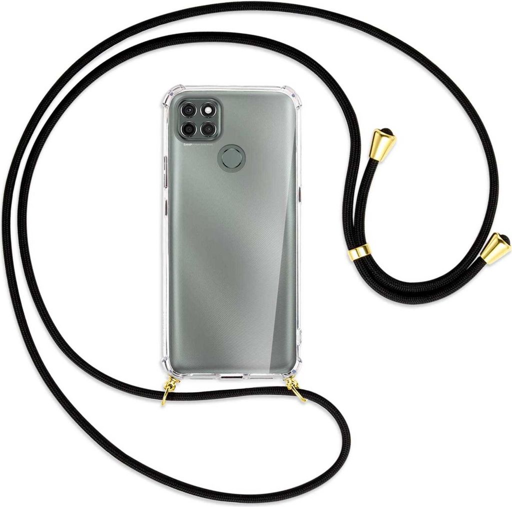 Handykette Backcover-Schutzhülle mit Band (Metall goldfarben) für Motorola Moto G9 Power - schwarz