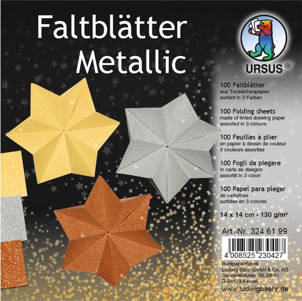 URSUS Faltblätter Metallic 14x14cm 100 Blatt Faltpapier Weihnachten Scrapbooking