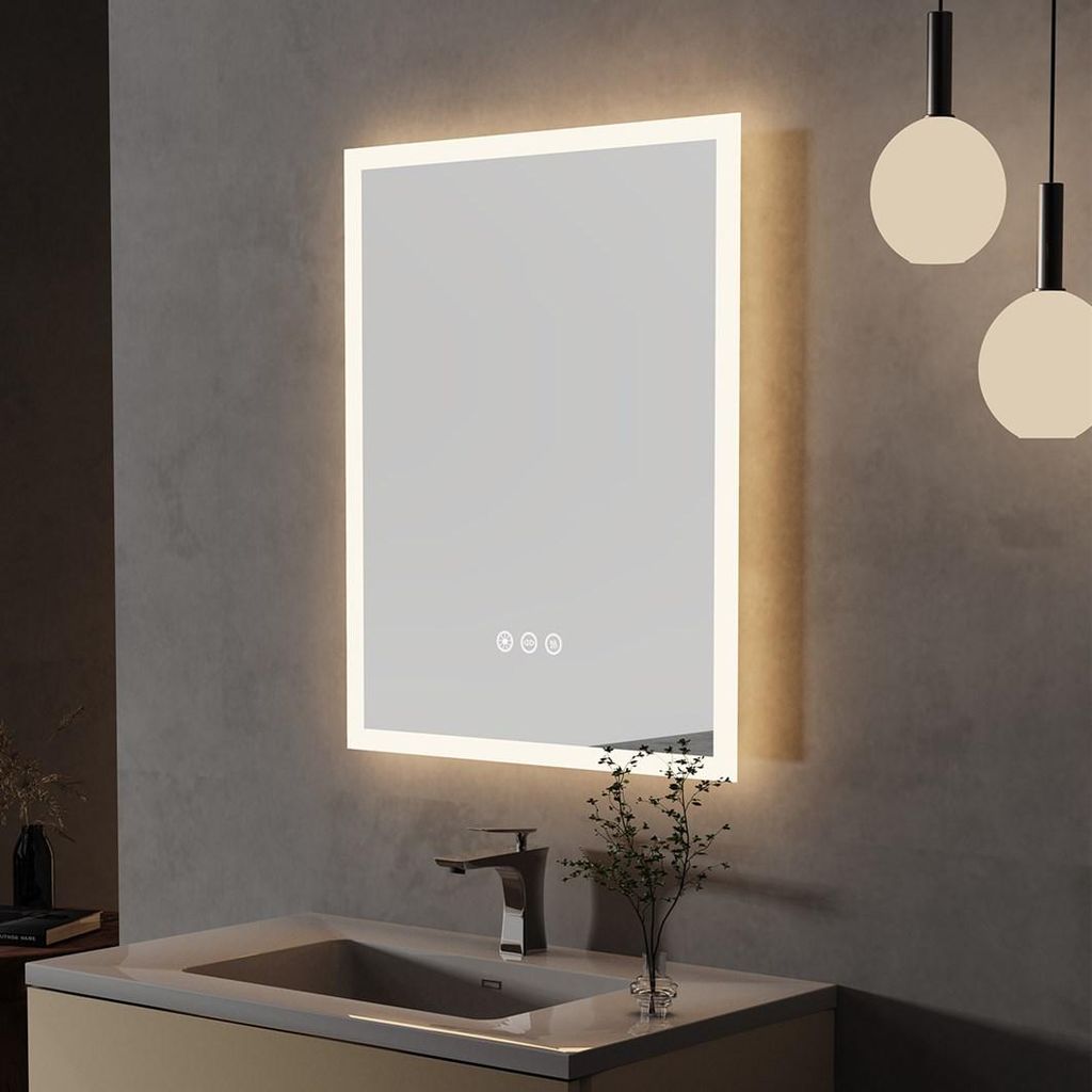 WISFOR LED Badspiegel mit Beleuchtung, Badezimmerspiegel mit Beleuchtung, Wandspiegel Dimmbar beschlagfrei, mit Touchschalter, 40x50cm