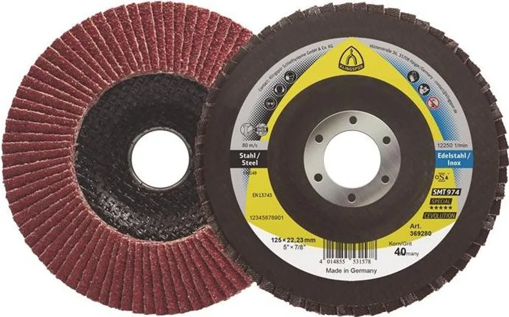 Rondella dentata SMT 974 Ø 125 mm grana 40 mm convessa acciaio corindone ceramico