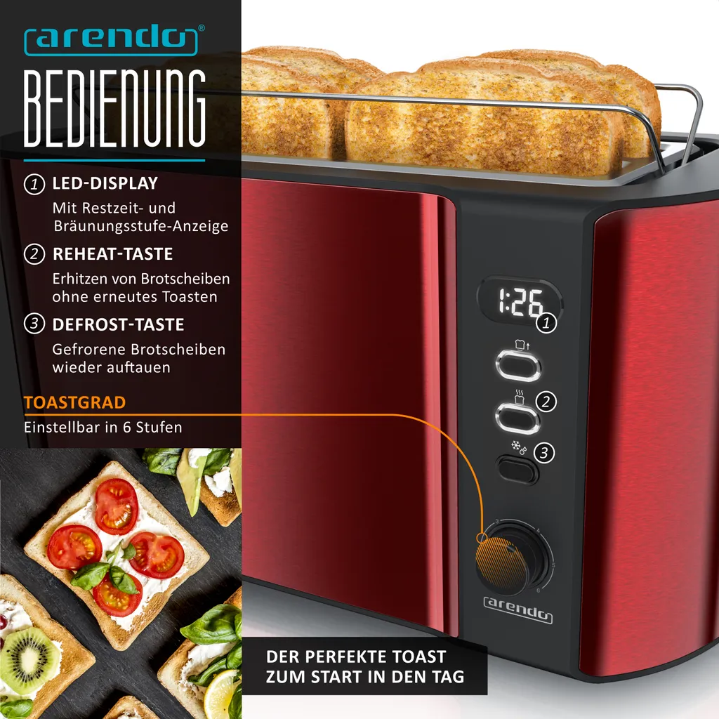 Pack petit-déjeuner avec toaster 4 tranches et bouilloire 1.5L rouge