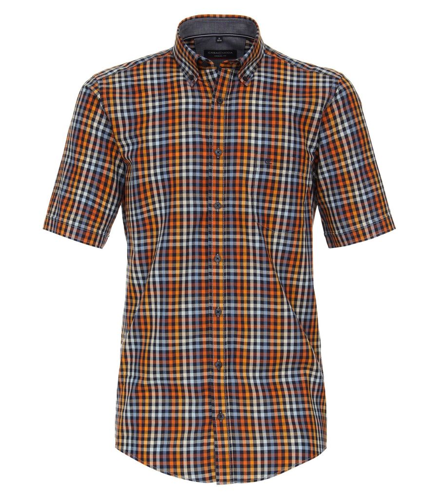 CASAMODA Herren Freizeithemd Kurzarm Button-Down Casual-Fit Orange kariert L