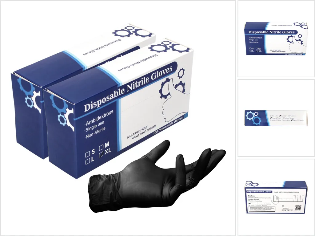 Guanti in Nitrile Nero XL 200 Pezzi - Monouso per Pulizie Professionali