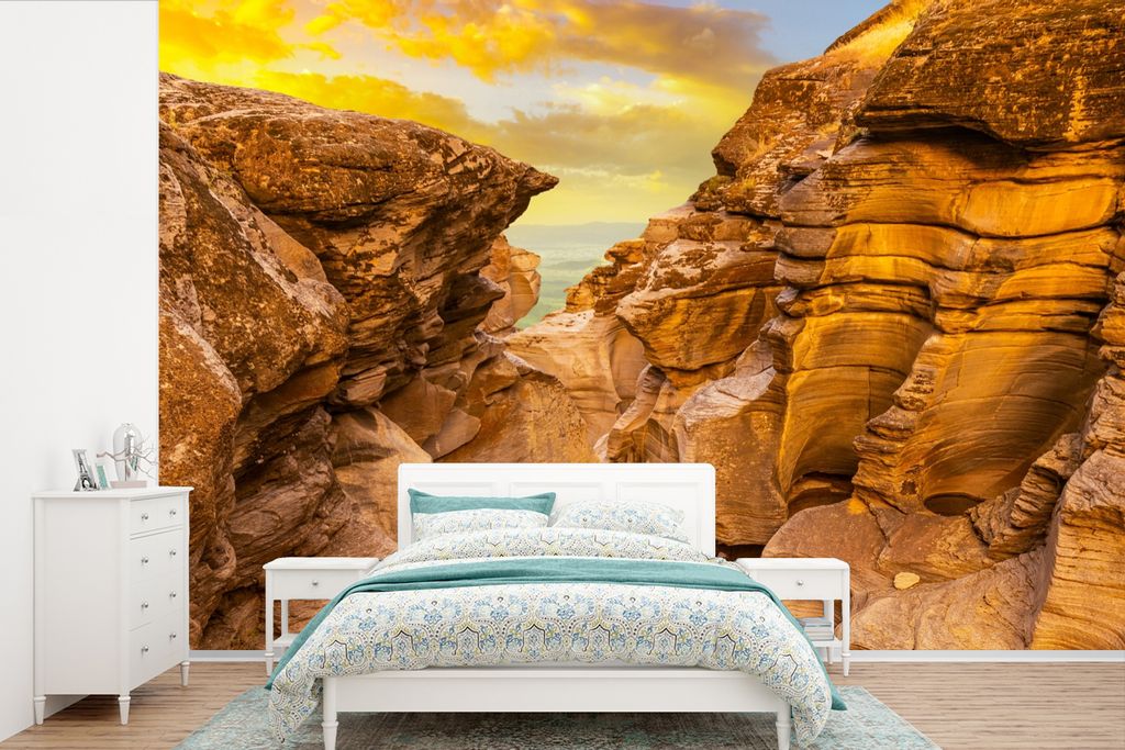 MuchoWow Fototapete für Wohnzimmer oder Schlafzimmer Wandtapete Vinyl Motivtapete Felsen - Meer - Sonnenuntergang - Natur - Wasser - 420x280 cm ...