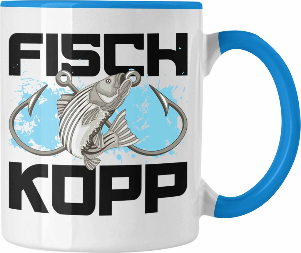 Trendation - Fisch Kopp Tasse Geschenk Norddeutscher Slang Norden Plattdeutsch Lustiger Spruch Angler (Blau)