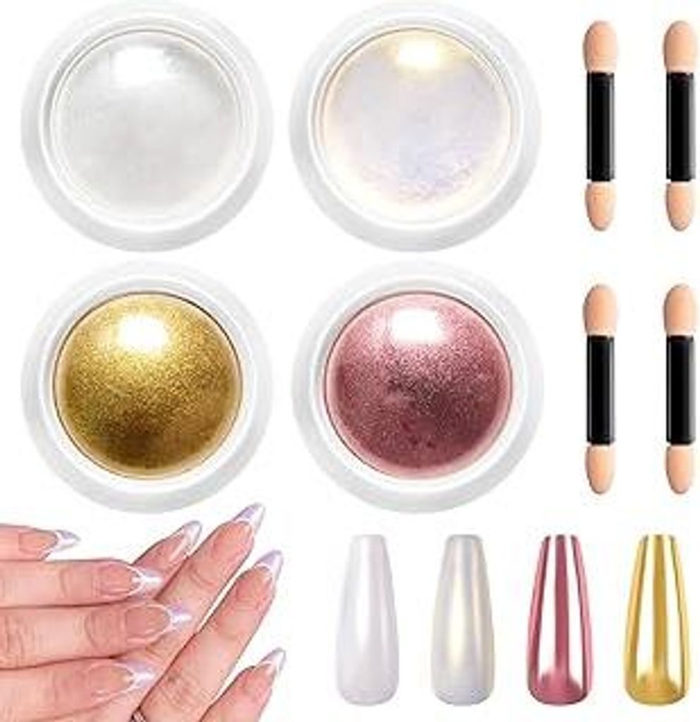 BISHENGYF Rosé Gold Chrome Nail Powder – ?Magischer Spiegeleffekt? Holografisches Nagelpulver Glänzendes Nagelglitzerpulver, Weiße Perle Chrom...