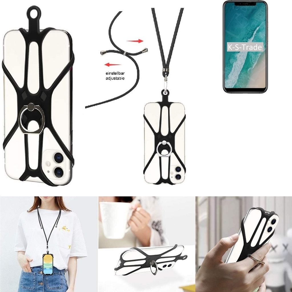 K-S-Trade 3in1 Handykette Handyband Handykordel Halsband Smartphone-Ring Handy-Ring kompatibel mit Ulefone X Fingerhalterung Handyring Tischständer