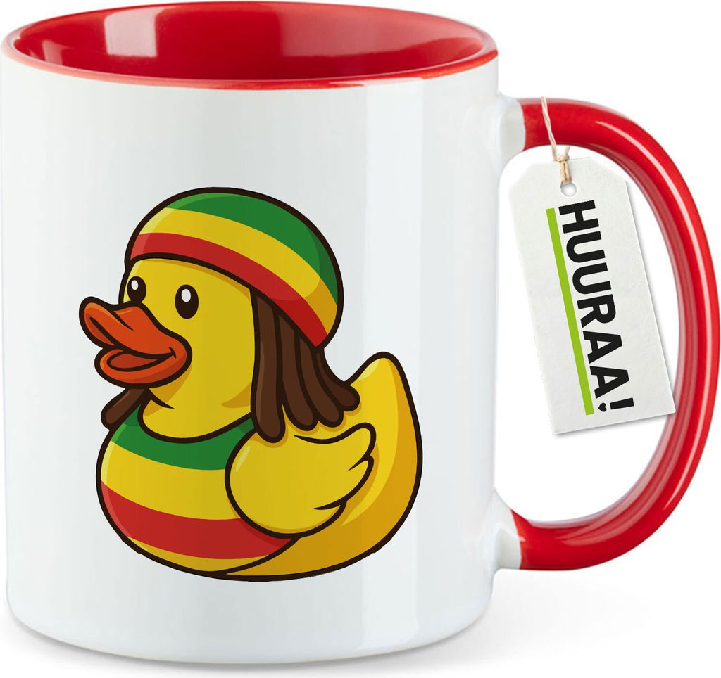 Huuraa Kaffeetasse Quietscheente Reggae Gummiente Rastafari 330ml Rot Keramik Kaffeebecher Geschenkidee