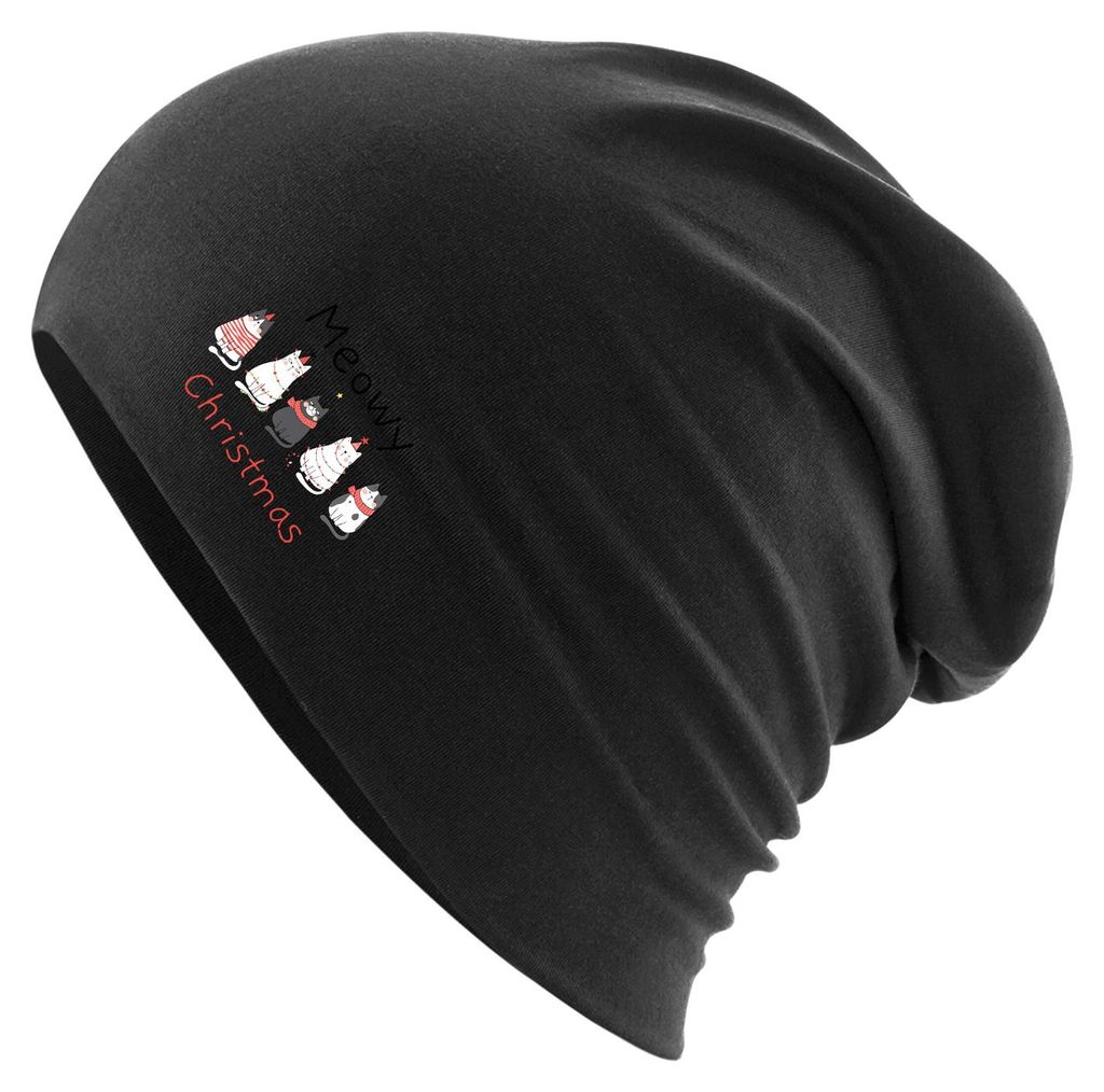 Huuraa Beanie Meowy Christmas Katzen Black One Size Baumwolle und Elasthan Mütze Geschenkidee
