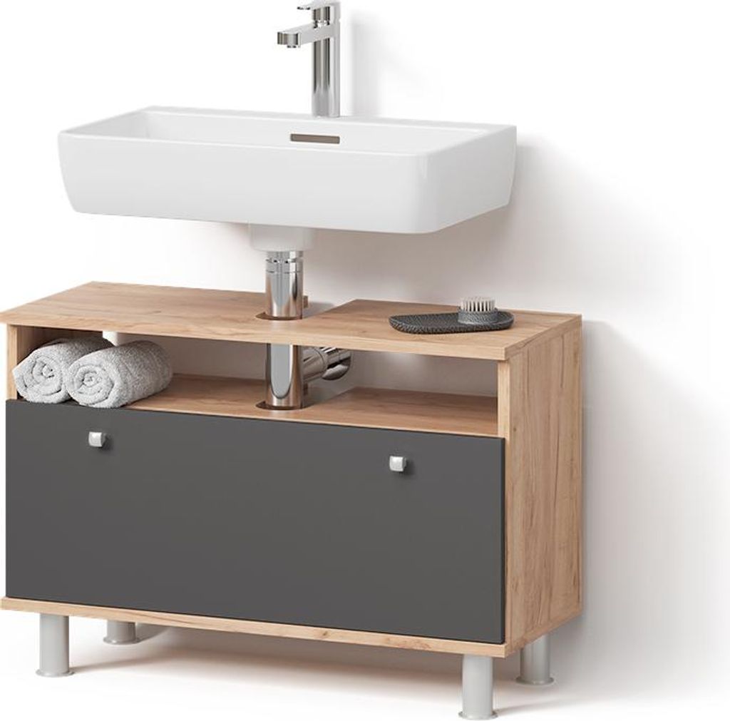 Waschbeckenunterschrank Livinity Fucino Goldkraft Eiche/Anthrazit 80.2 x 54 cm mit Schublade, Model 56635