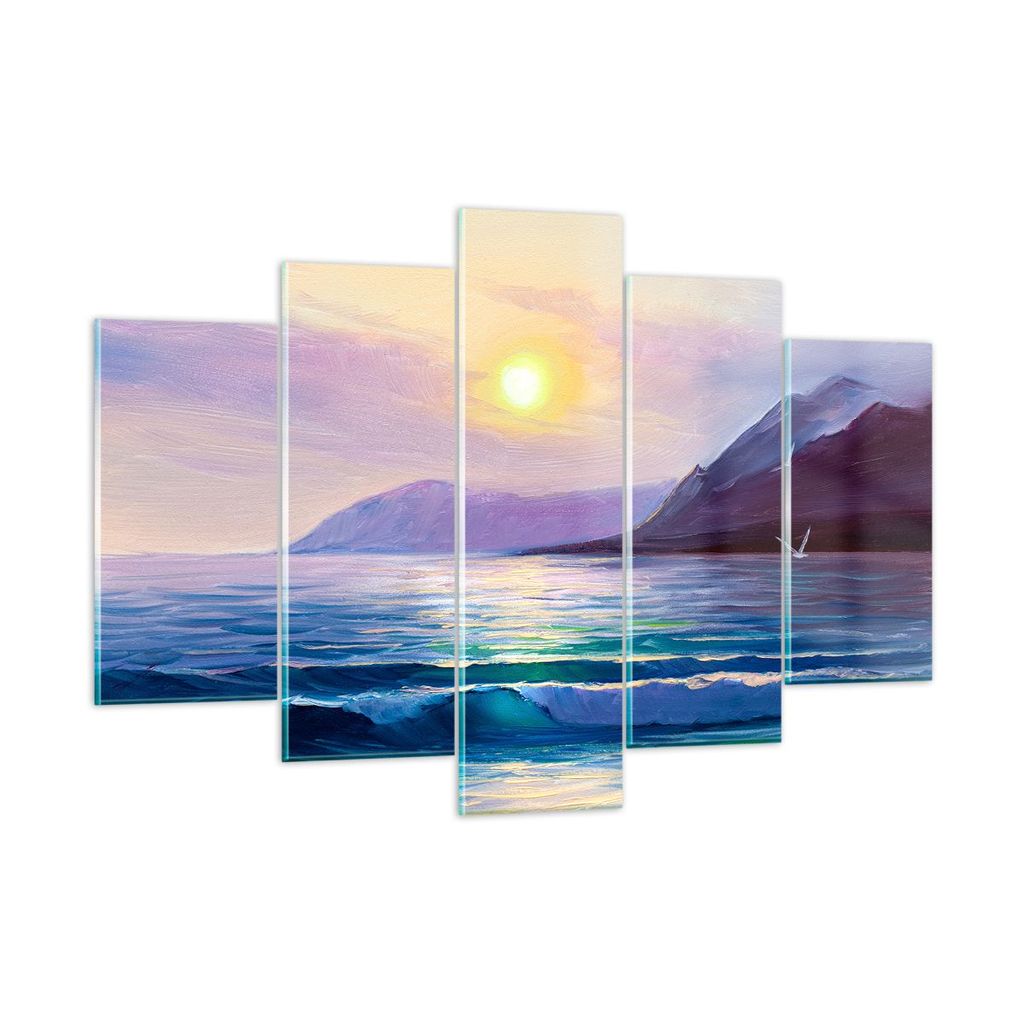 Bilder auf glas - Berge Meer Welle - 150x100cm - Glasbilder - Wandbilder - Kunstdruck - zum Aufhängen bereit - Wanddekoration aus Glas - Glas Bild...