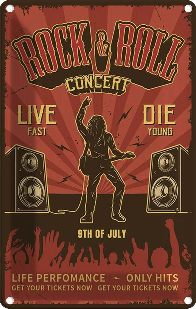 vianmo Blechschild 30x20 cm Rock&Roll Concert live 9th july Warnschild Hinweisschild Sicherheit Vorsicht