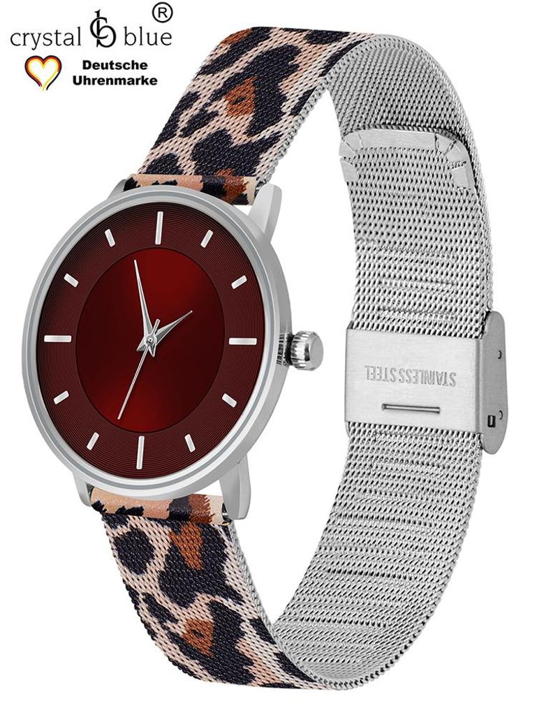 Damen Armbanduhr Leo Leopard animal print Edelstahl Produktbild 