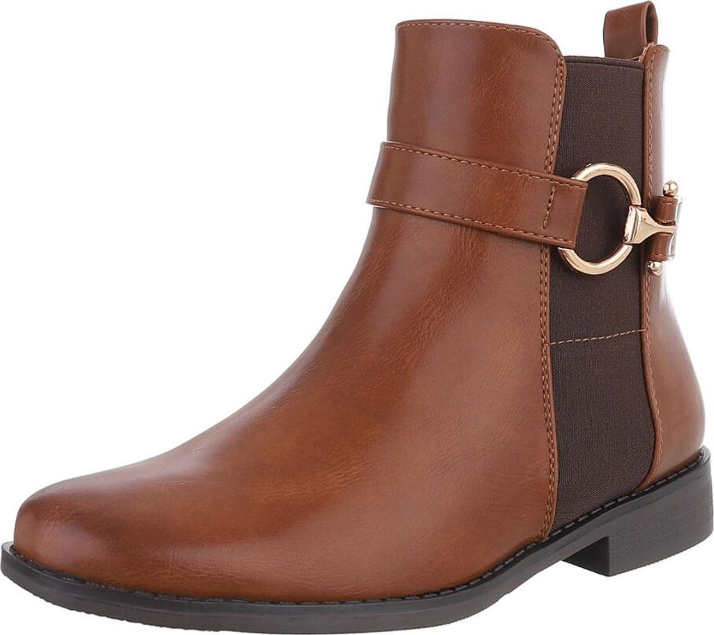 Ital-Design Damen Stiefeletten Chelsea Boots Leicht gefüttert Textiloptik, Lederoptik Flache Stiefeletten 90169406 Camel Gr. 37