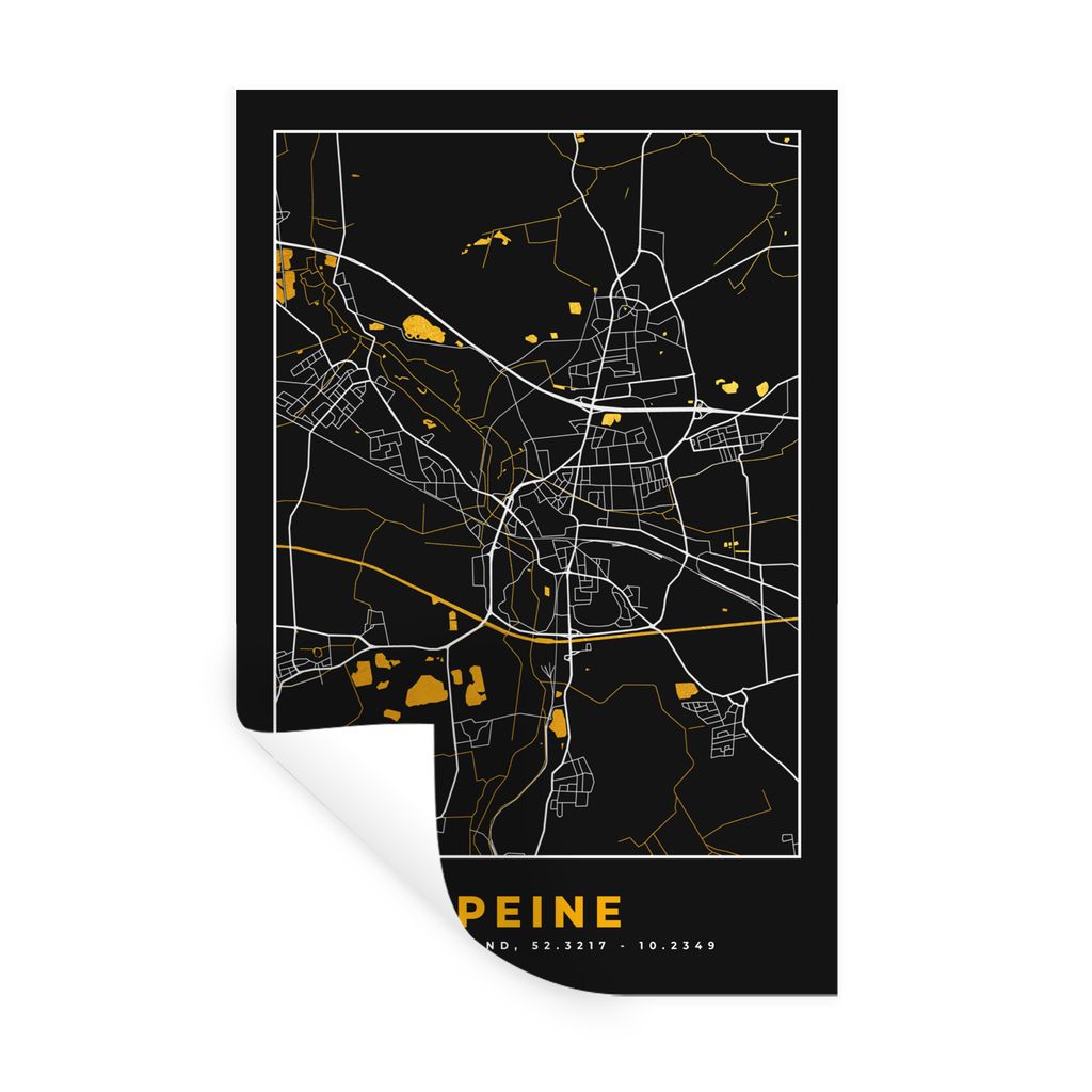 MuchoWow Wandtattoo Wandsticker Wandaufkleber Peine - Stadtplan - Schwarz und Gold - Karte - Deutschland - Karte 20x30 cm Selbstklebend und Repos...