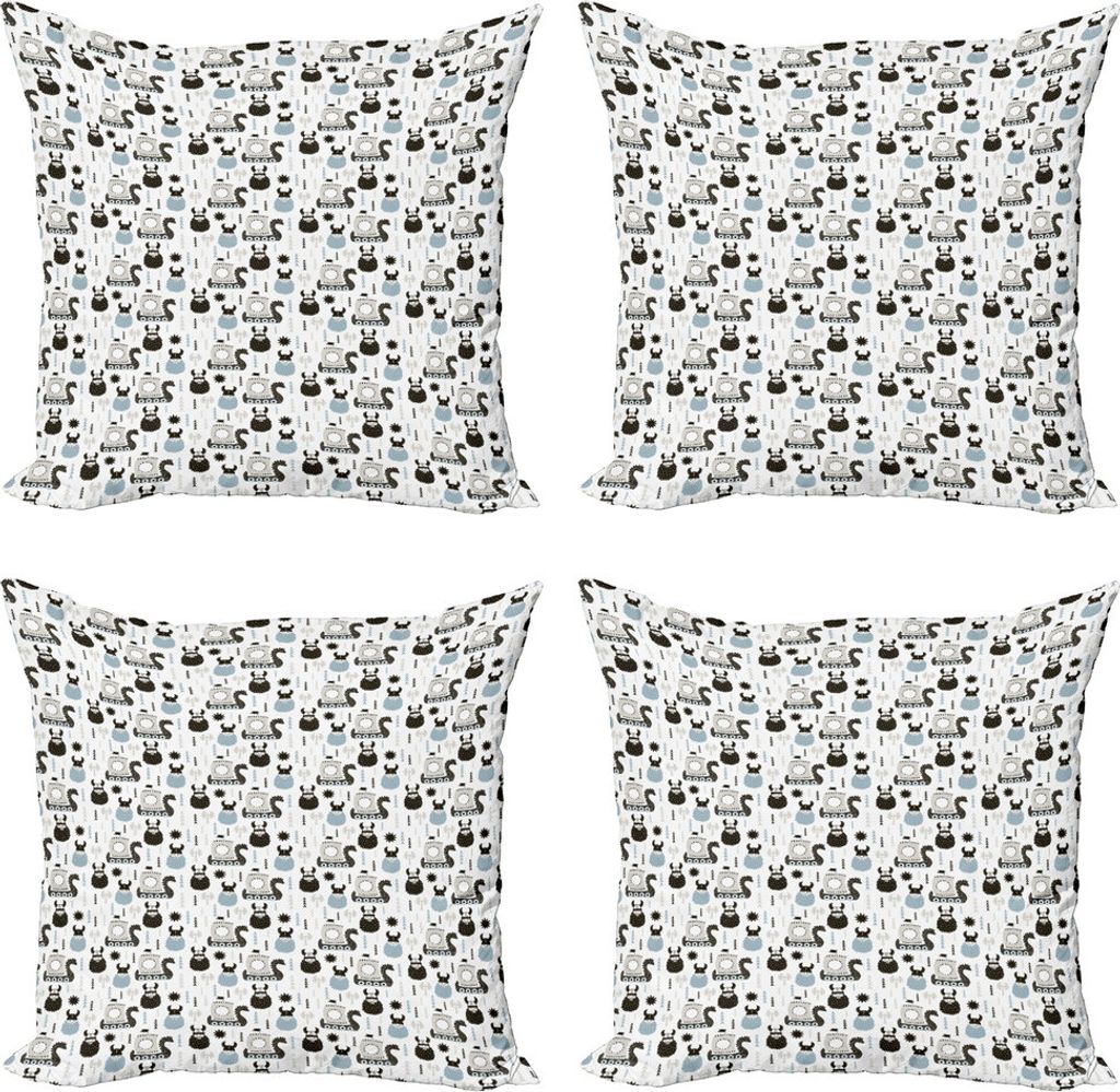 ABAKUHAUS skandinavisch Kissenbezug Set (4 Stück), Longboats Viking Folk, Moderner Doppelseitiger Digitaldruck, 60 cm x 60 cm, Schwarz Pale Blue Grey