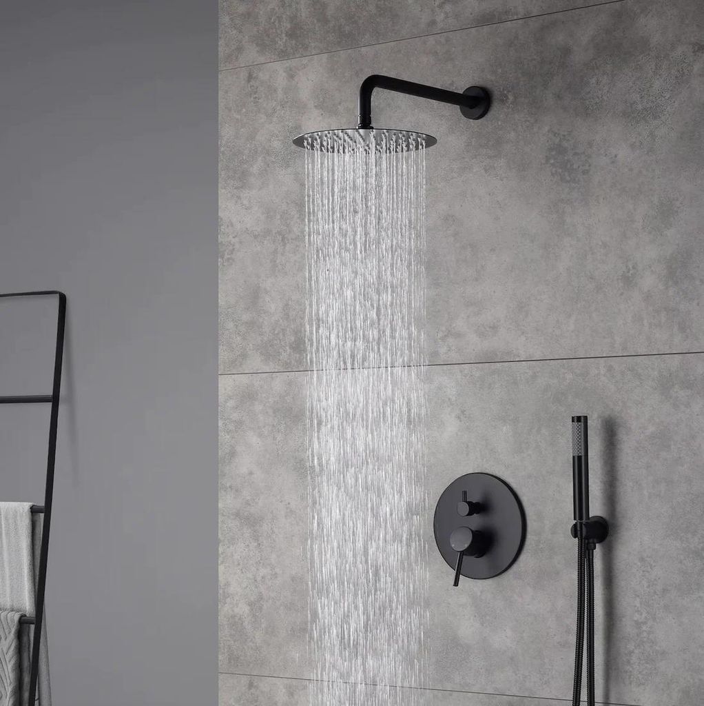 WEBO Thermostatisch Inbouw Regendouche – Valencia – Luxe Douchekop – Complete Set met Handdouche – Zwart