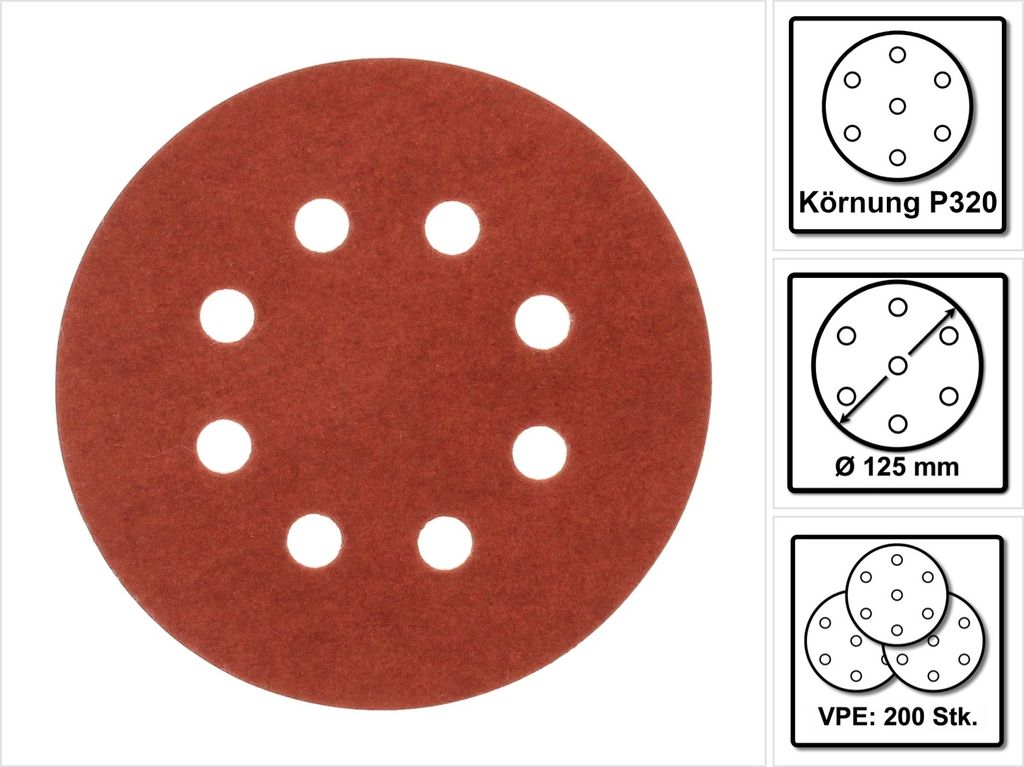 Makita Schleifpapier Klett 125 mm K 320 200 Stk. ( 4x P-43692 ) für DBO BO DCW DWE GEX PEX SXE BOS