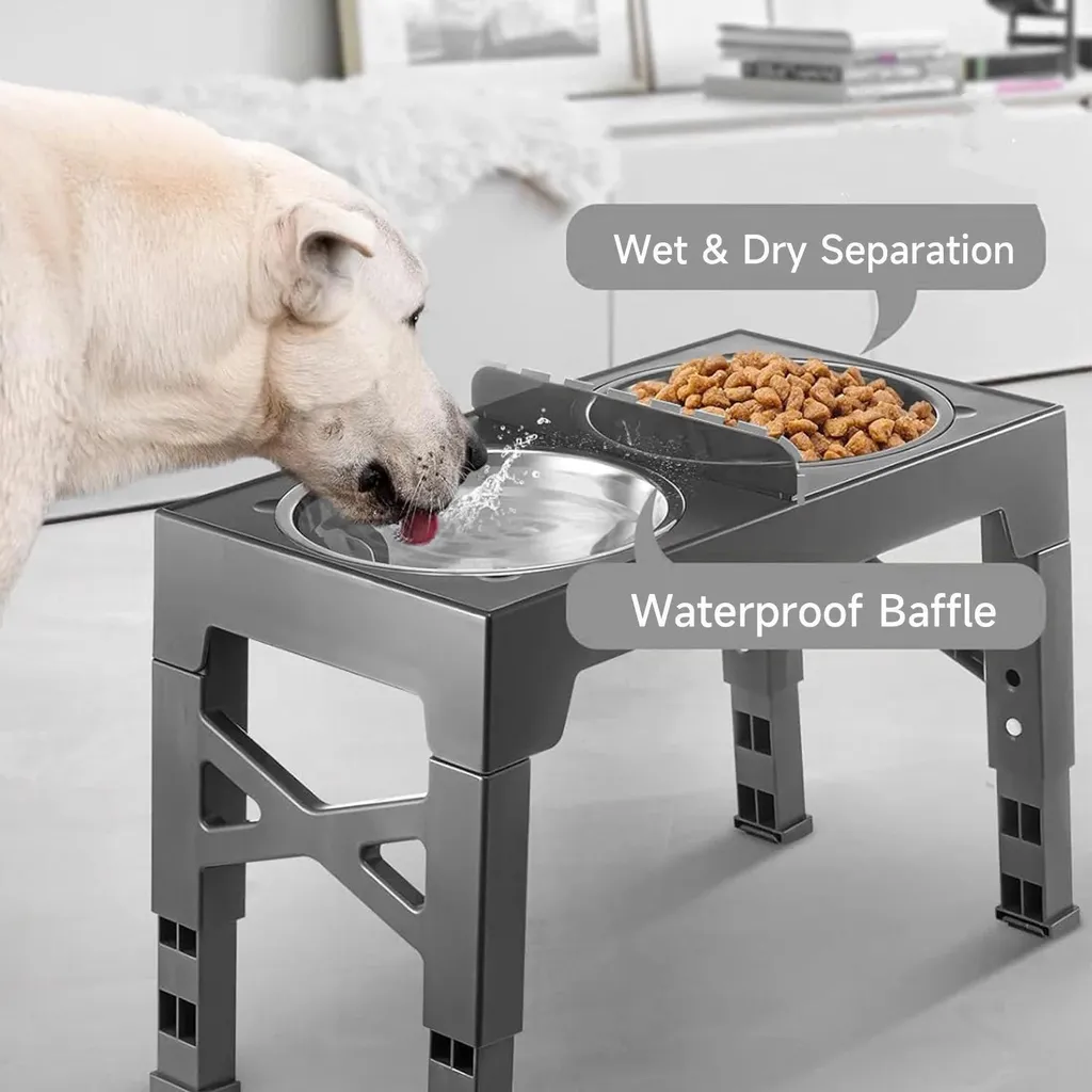 Support de gamelles surélevé Type B réglable en acier inox pour chiens