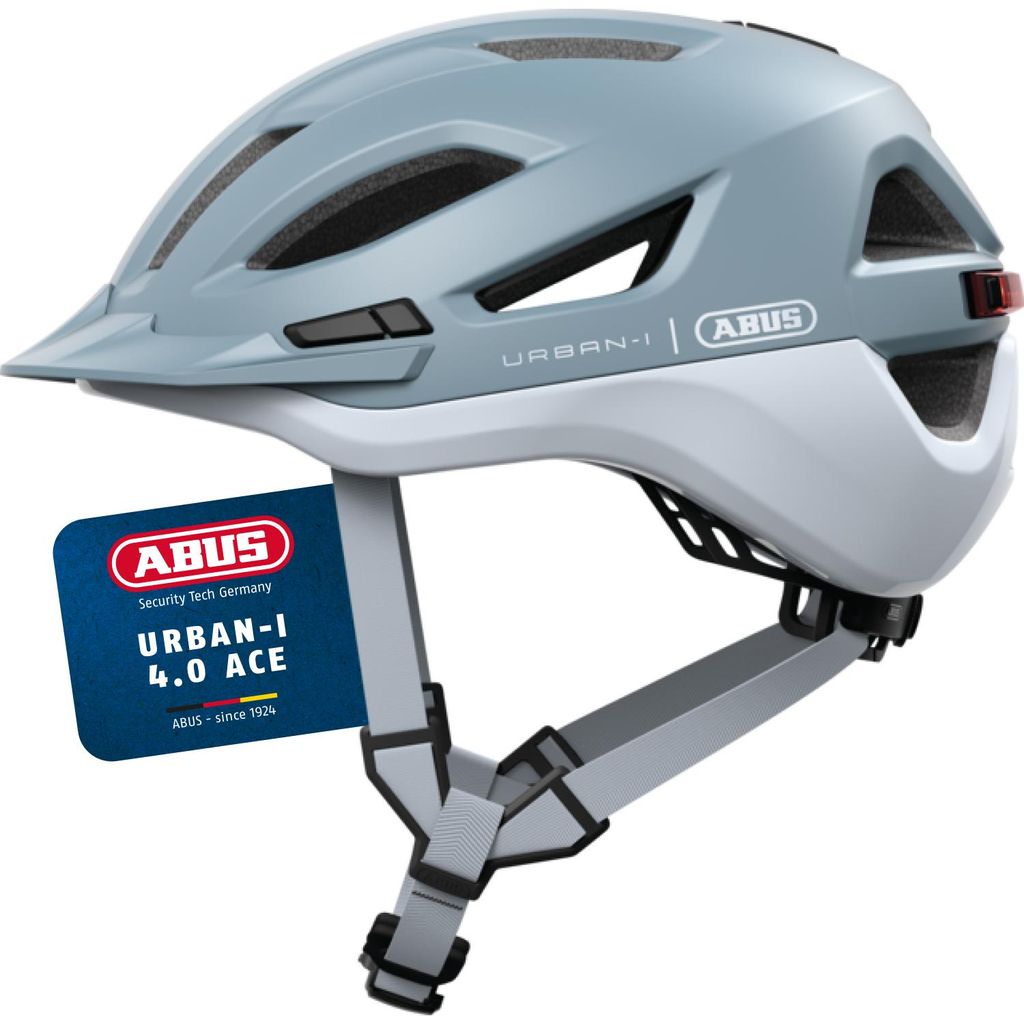ABUS Stadthelm Urban-I 4.0 ACE - Fahrradhelm mit aufladbarem Rücklicht, 4 Leuchtmodi, Schirm, Zopf-Öffnung und magnetischem Verschluss - für Jug...