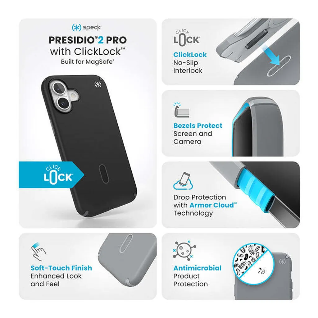 Coque iPhone 16 Plus Speck Presidio2 Pro ClickLock MagSafe Antichoc