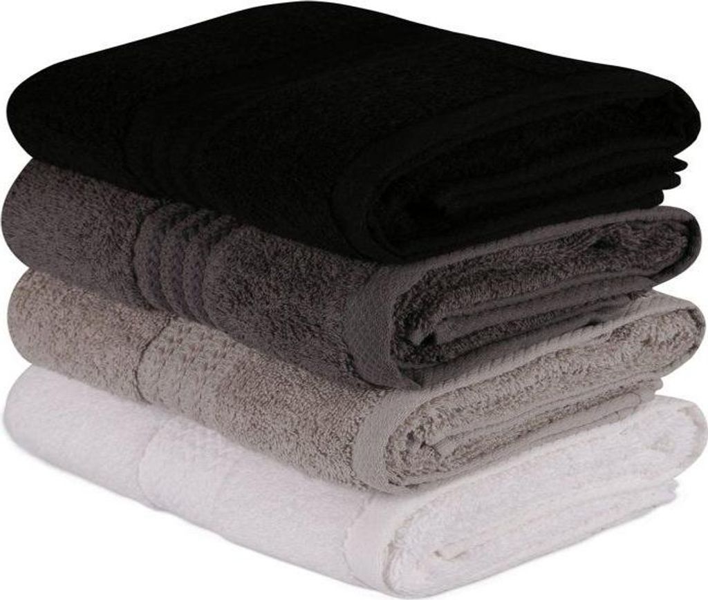 Handtücher 4 Stück, 50 x 90 cm, 100% Baumwolle, Weiß, Grau, Anthrazit, Schwarz