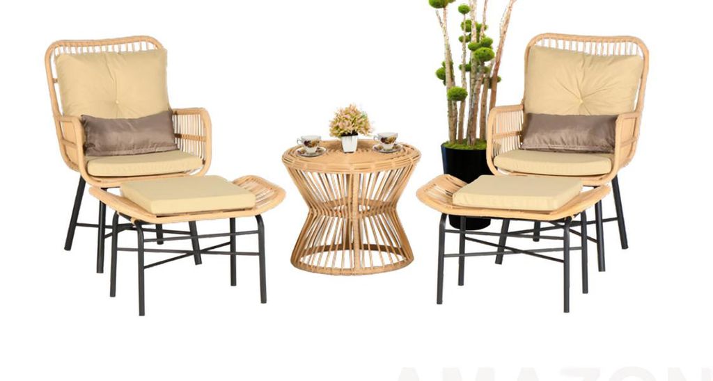 Set 5tlg Sessel Hocker Couchtisch Schaukelstuhl GartenMöbel Rattan Terrasse