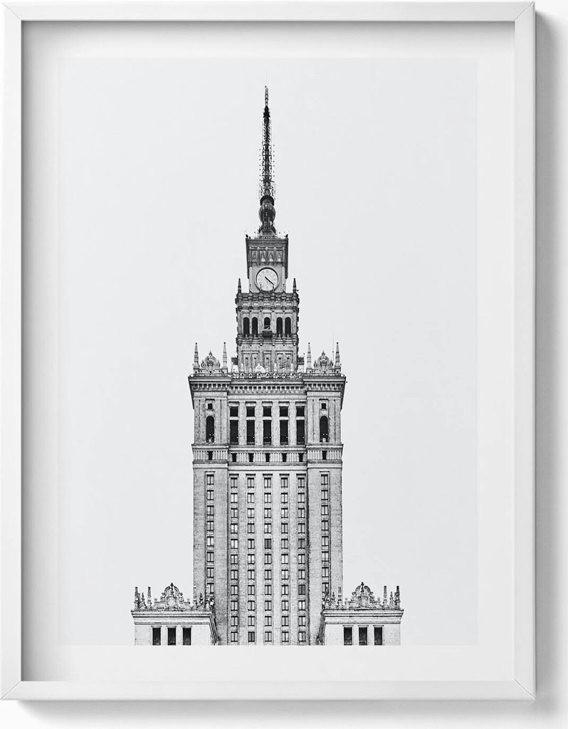 Palast für Kultur und Wissenschaft Warschau– Wandbild mit Rahmen – Gerahmtes Bild – Wanddekoration – 60x80 cm – Weiß Rahmen