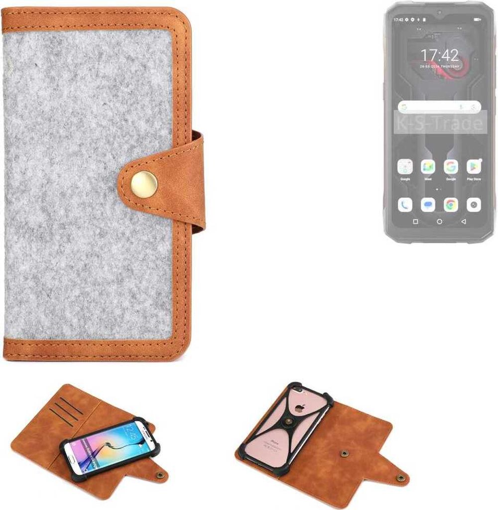 K-S-Trade Handyhülle kompatibel mit Hotwav Cyber 15 Schutzhülle Filz-Hülle Kunst-Leder hellgrau braun (1x)