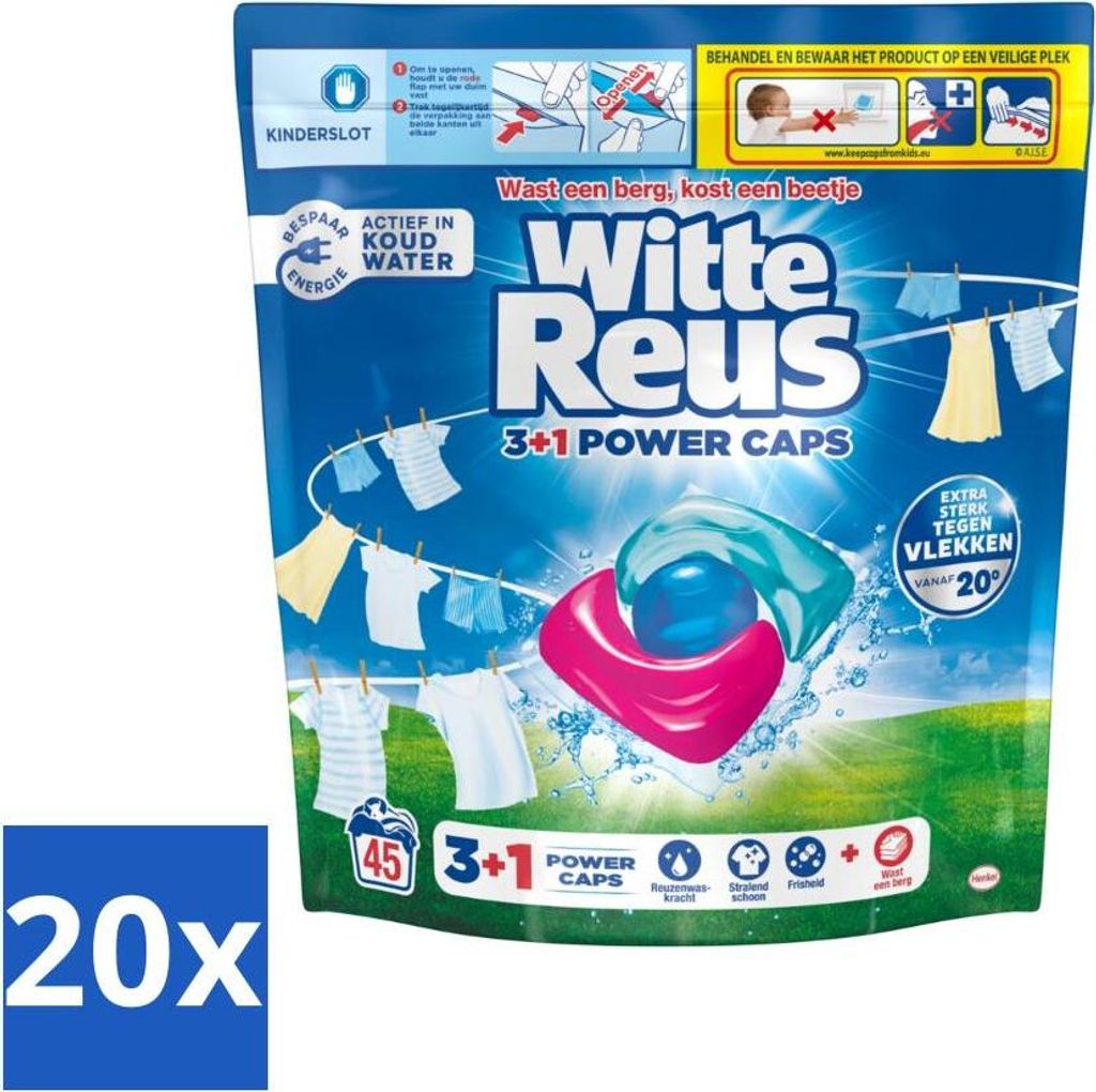White Giant - 3+1 Power Caps - Weiße Wäsche - 45 Wäschen - Vorteilspack - 20 Stücke