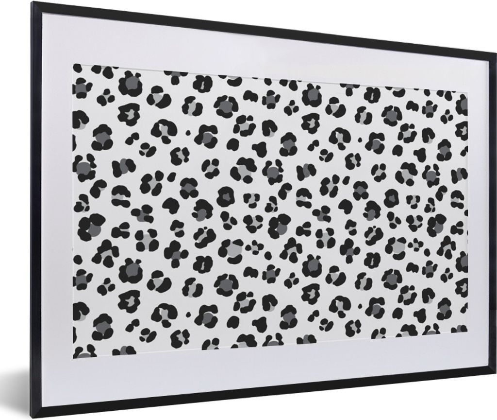 MuchoWow Gerahmtes Poster Tierprint - Panther - Schwarz - Grau 60x40 cm - Poster mit Schwarzem Bilderrahmen Wandposter Rahmen Foto Bilder - Schla...