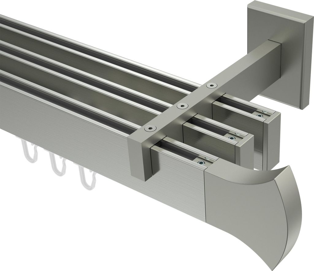Interdeco Innenlaufstange / Gardinenstange mit Innenlauf Edelstahl-Optik, Typ Smartline Conex (Rundung), 14x35 mm 3-läufig, 260 cm