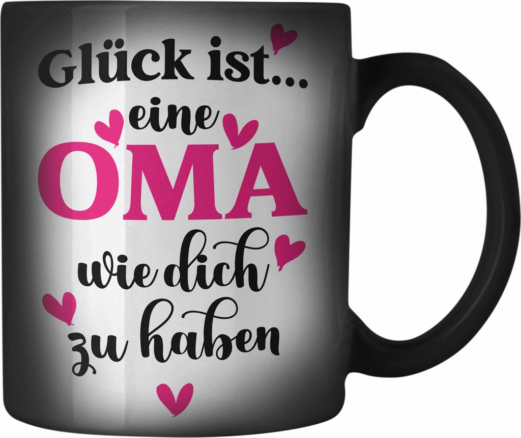 Trendation - Oma Farbwechsel Zauber-Tasse mit Spruch Geschenk von Enkel für Beste Oma Muttertag Geburtstagsgeschenk (Schwarz)