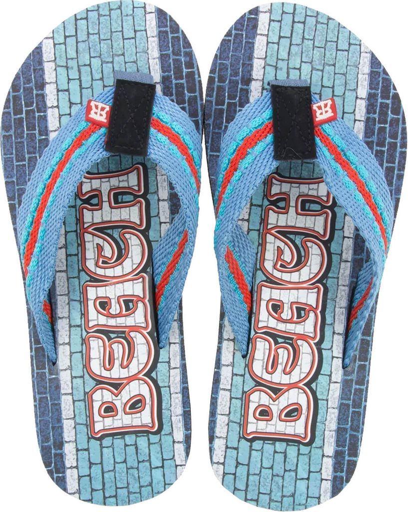 Robin Ruth Kinder Flip Flops mit weicher Sohle - Zehentrenner in verschiedenen Designs in Blau-Rot Größe 34-35