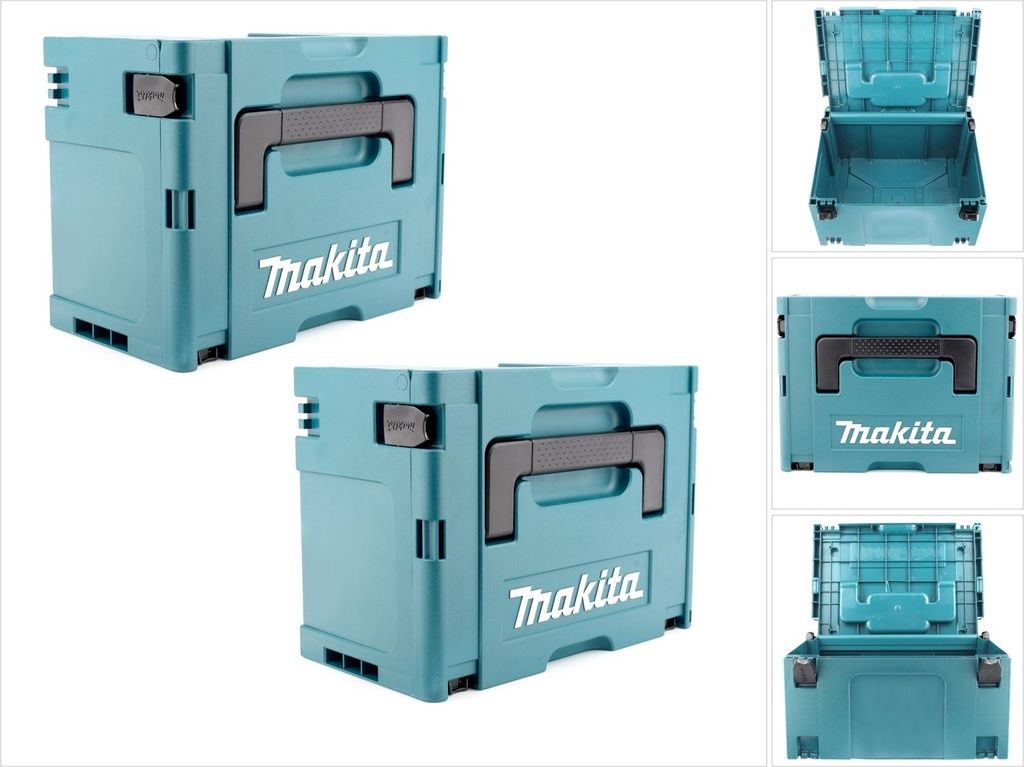 A collage of images showing Makita Makpac Gr. 3 Systemkoffer.