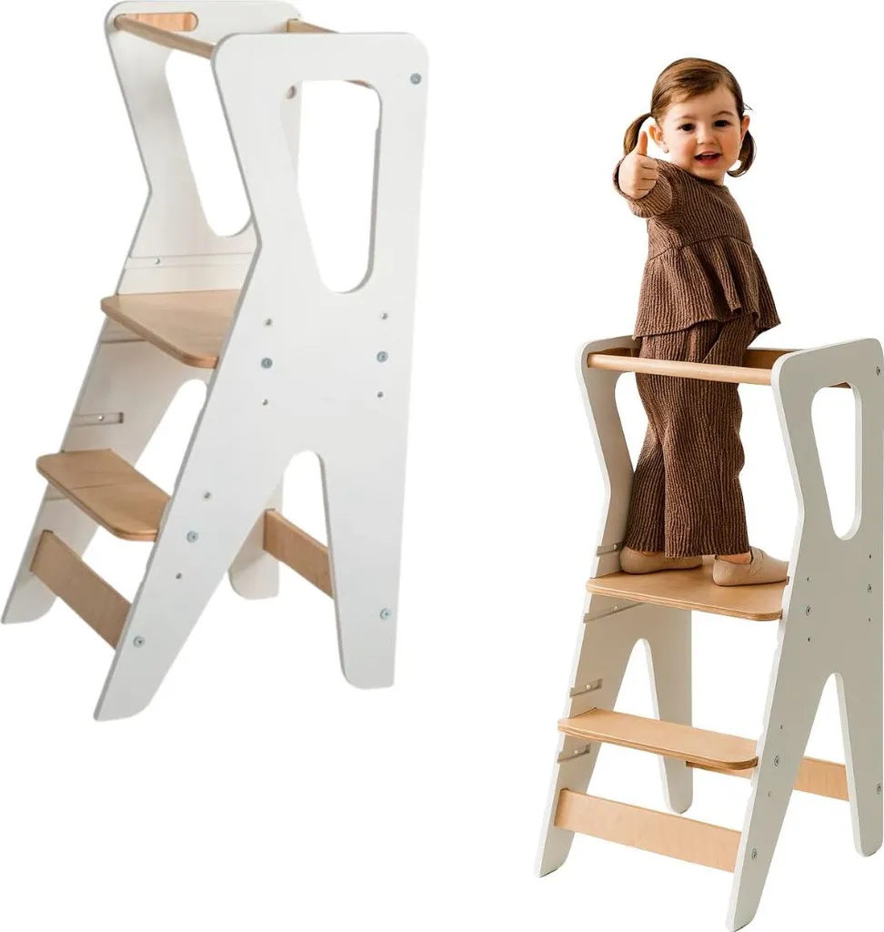Learning Tower Montessori réglable en blanc - Chaise d'apprentissage