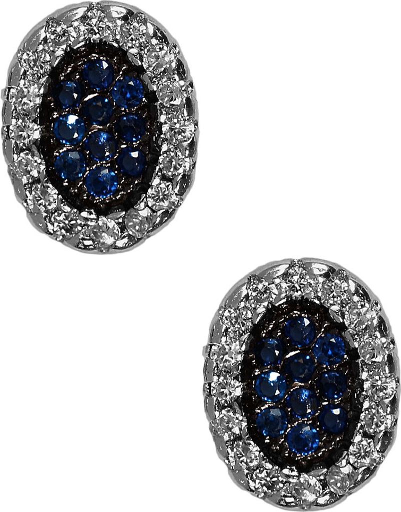 Ohrstecker 925er Sterling Silber oval mit Zirkonia in verschiedenen Farben Farbe - Blau